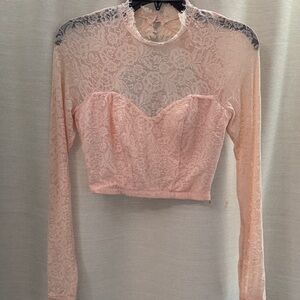 Bebe Soft Pink Lace Detail Top
